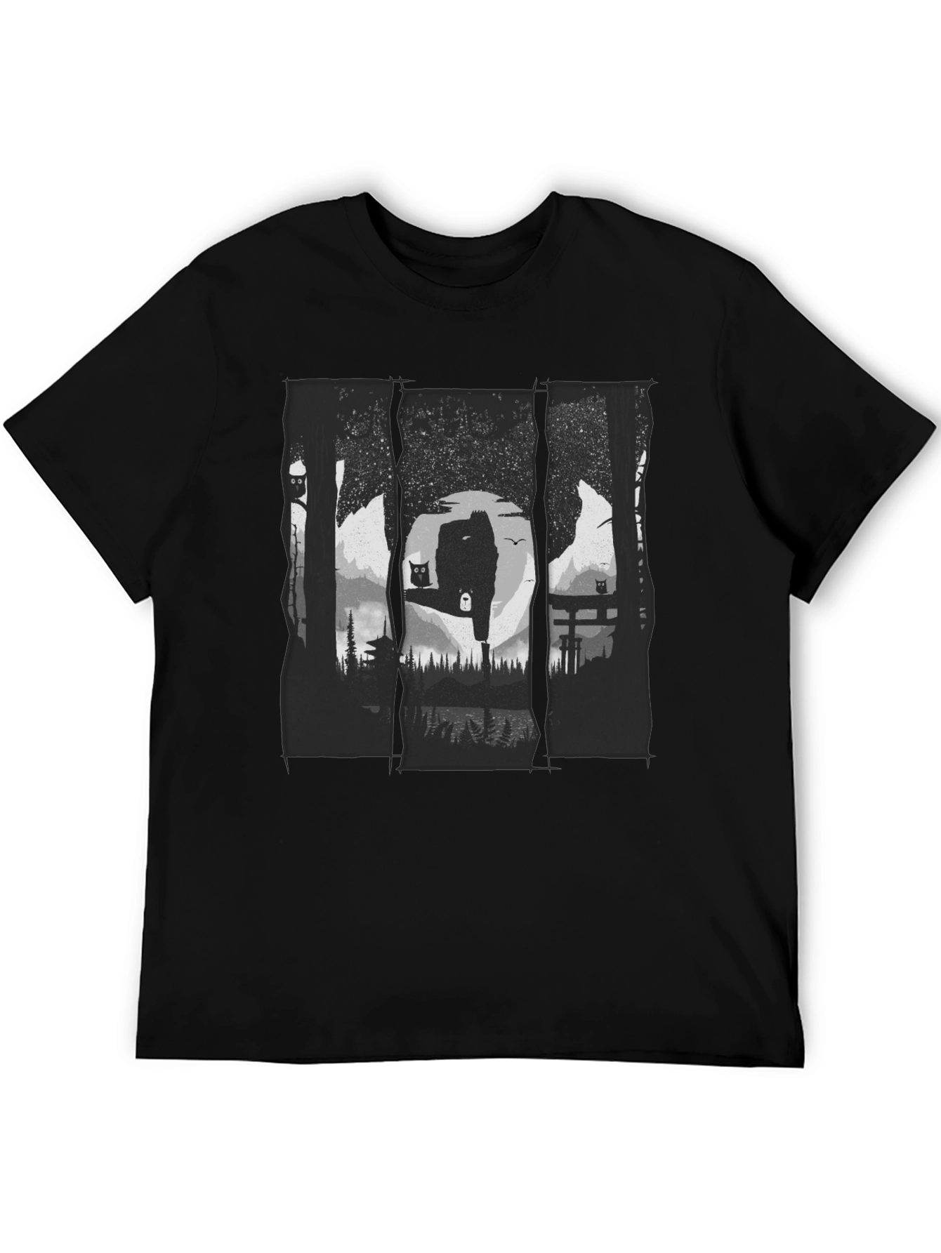 Nature Owl Graphic Black T-Shirt