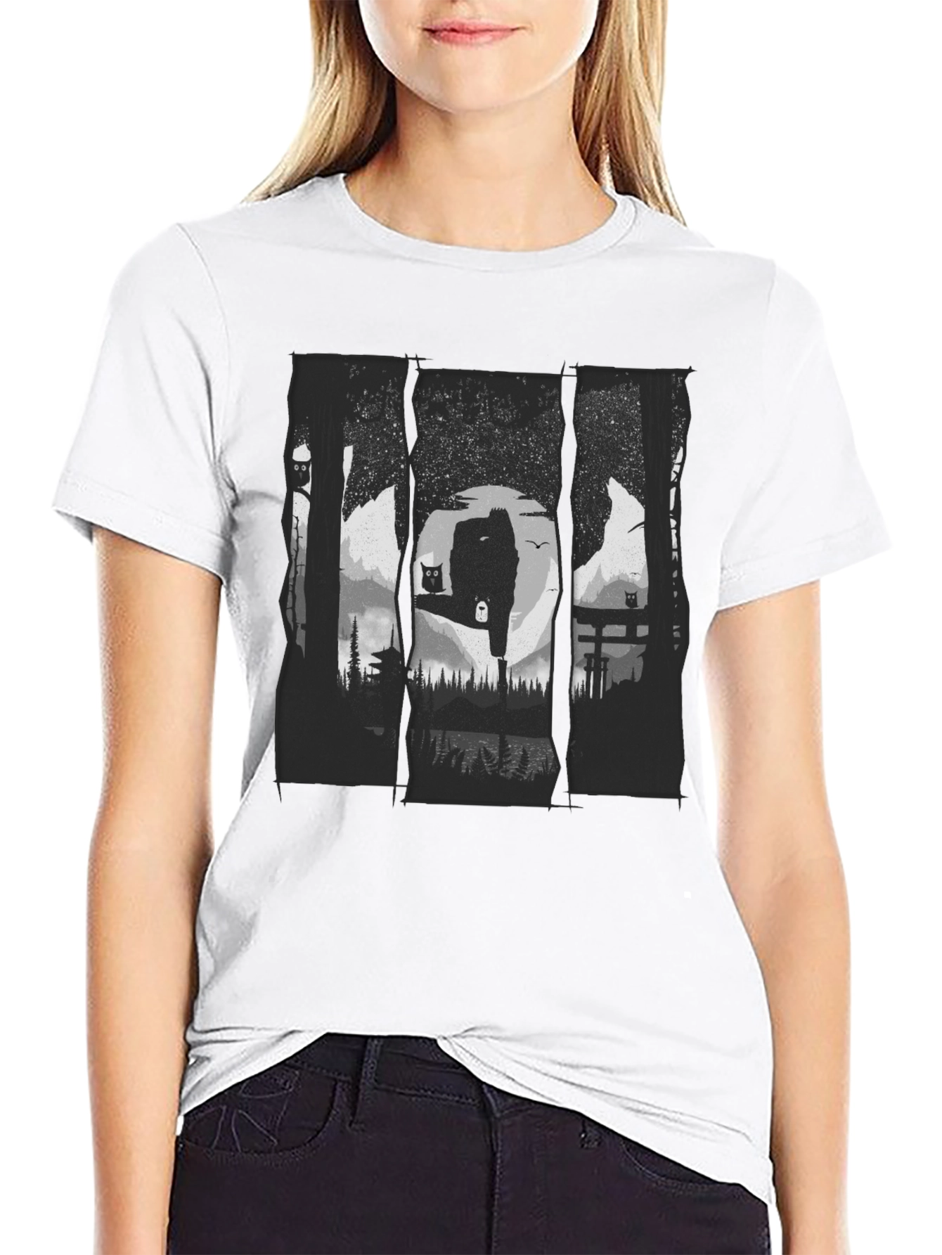 Nature Owl Graphic Black T-Shirt