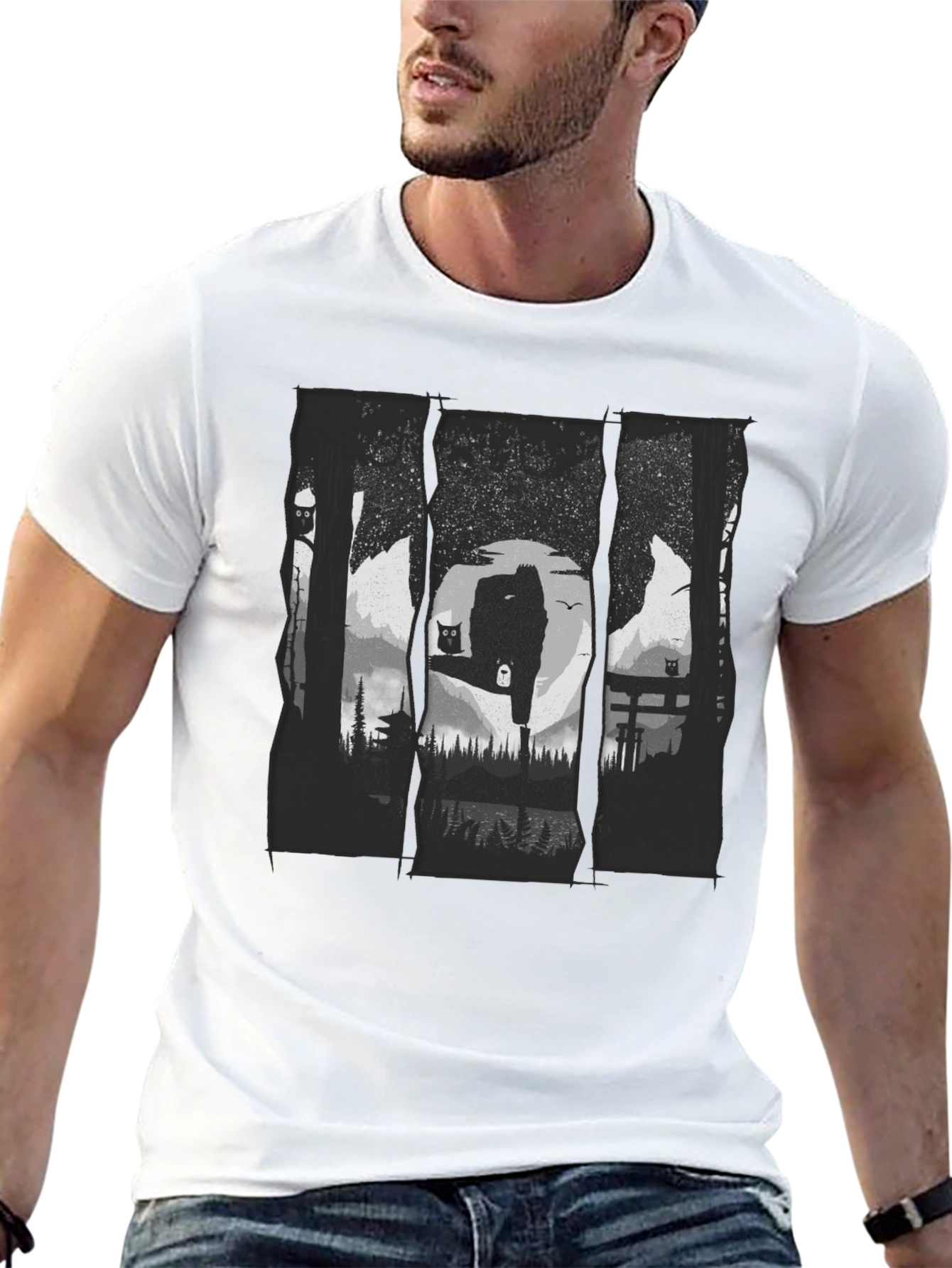 Nature Owl Graphic Black T-Shirt