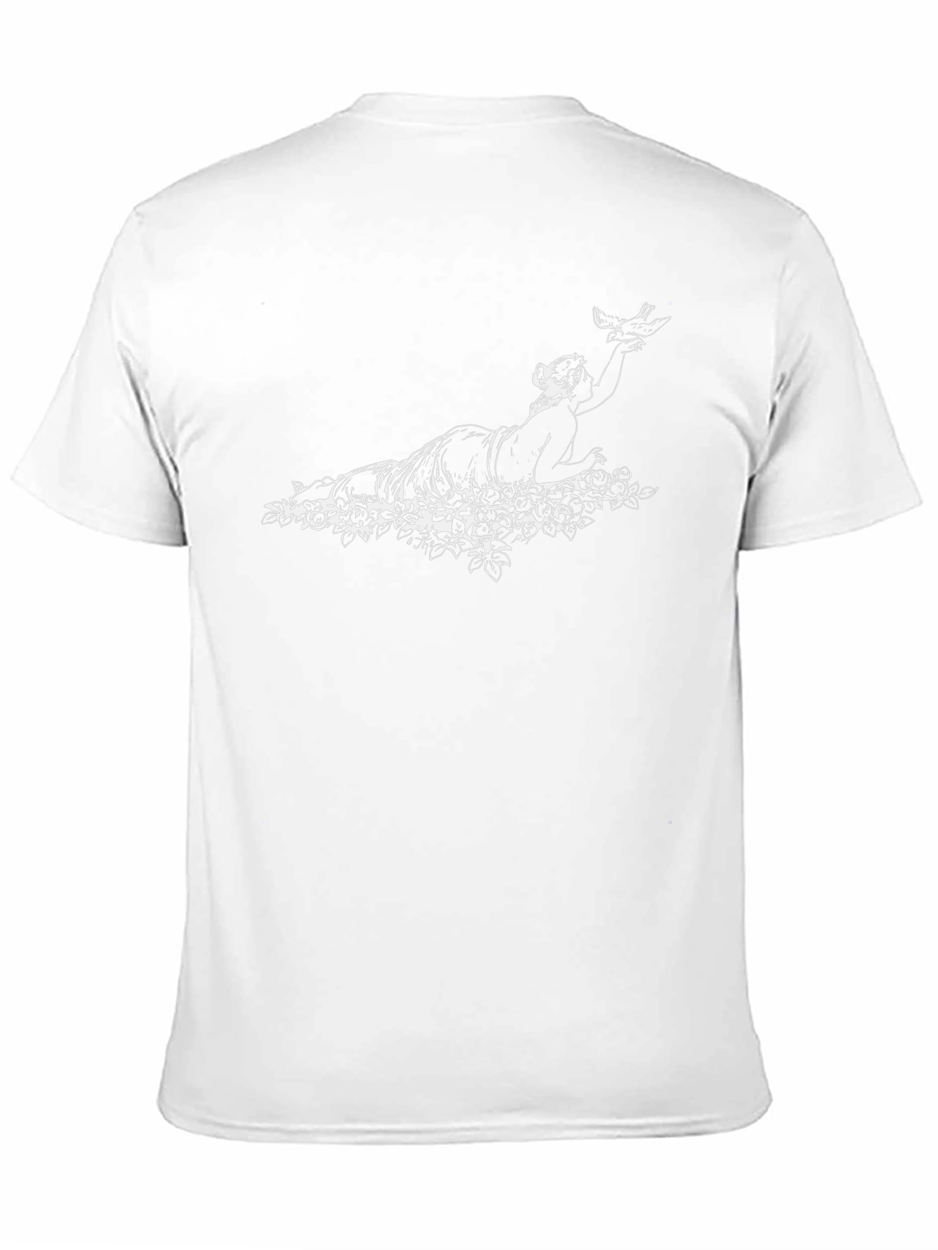 Elegant Black Tee with Woman & Bird Graphic