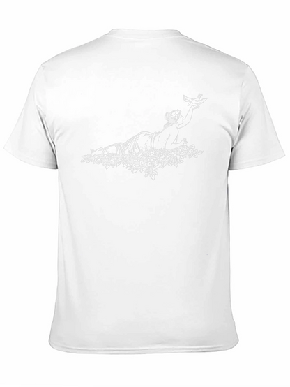 Elegant Black Tee with Woman & Bird Graphic