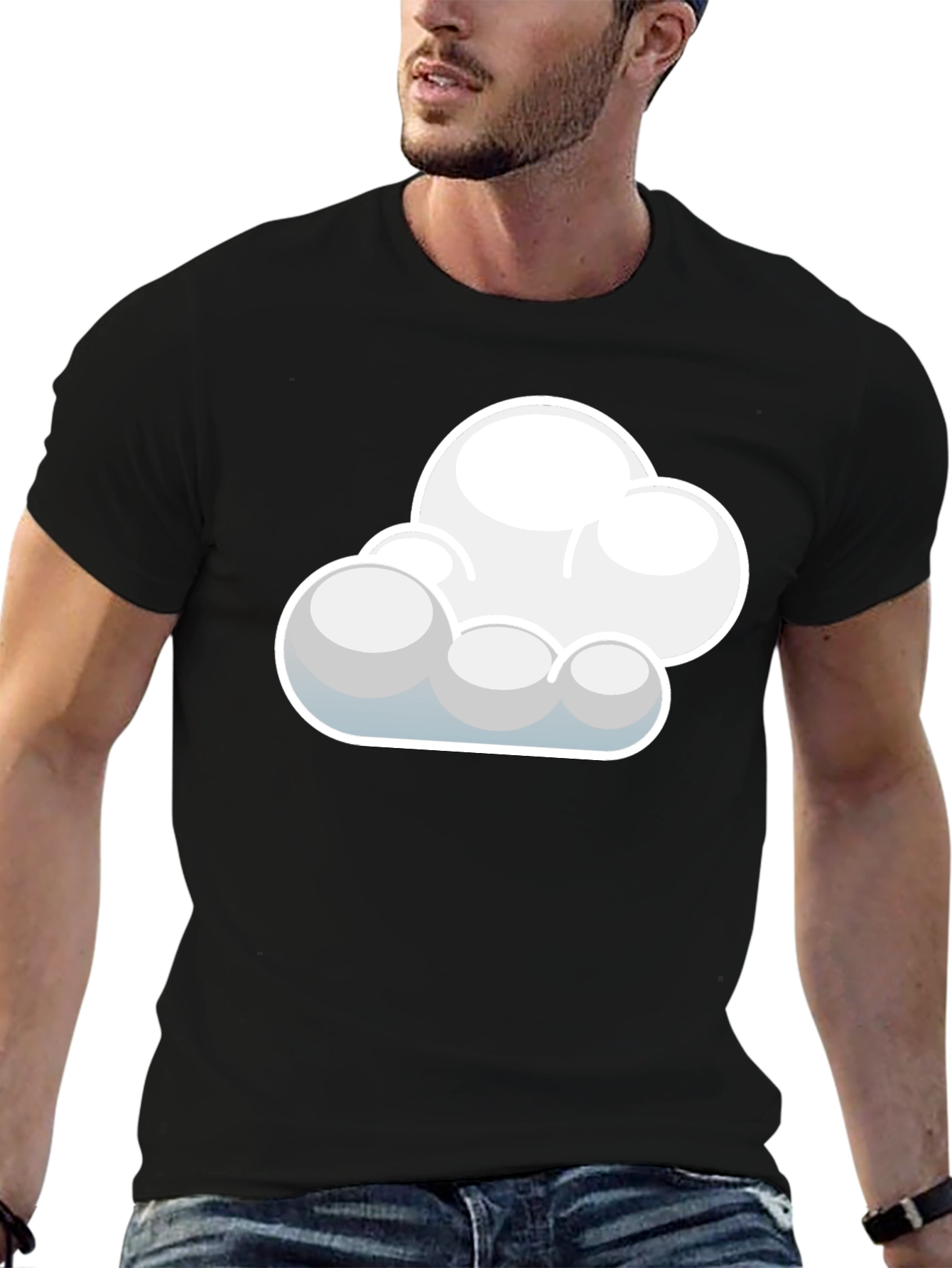 Cloud Graphic Black T-Shirt: Soft Cotton Blend