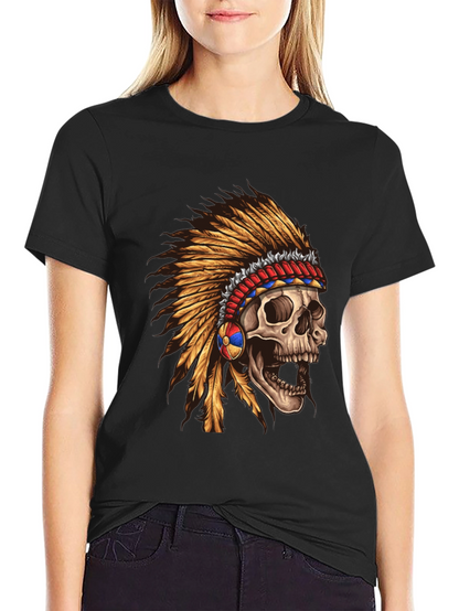 Skull Chief T-Shirt - Native American Headdress Design