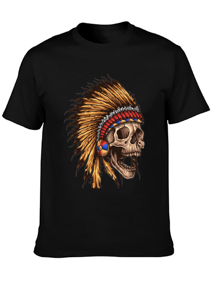 Skull Chief T-Shirt - Native American Headdress Design