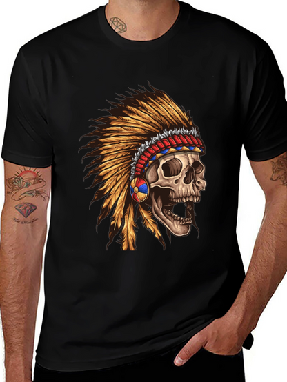 Skull Chief T-Shirt - Native American Headdress Design
