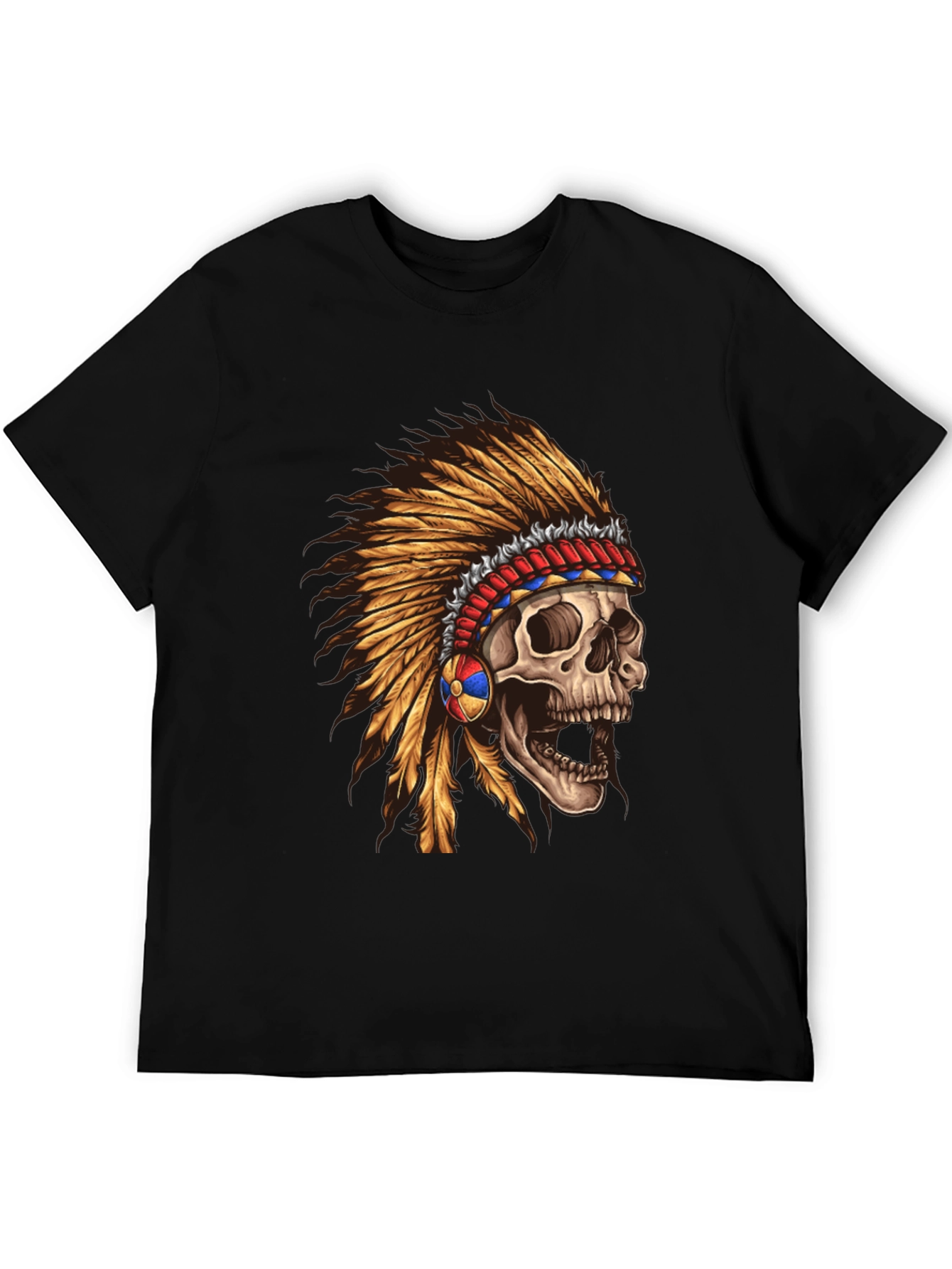 Skull Chief T-Shirt - Native American Headdress Design