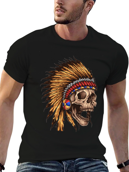 Skull Chief T-Shirt - Native American Headdress Design