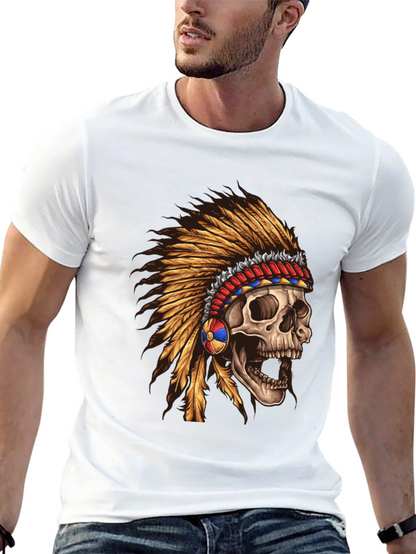 Skull Chief T-Shirt - Native American Headdress Design