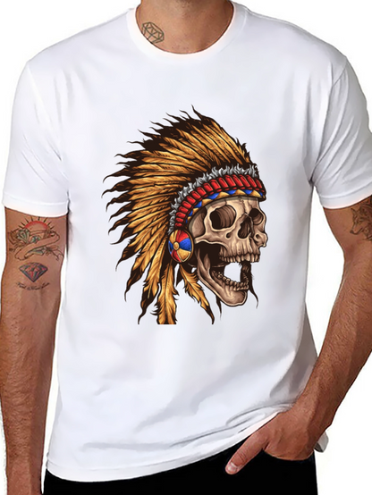 Skull Chief T-Shirt - Native American Headdress Design