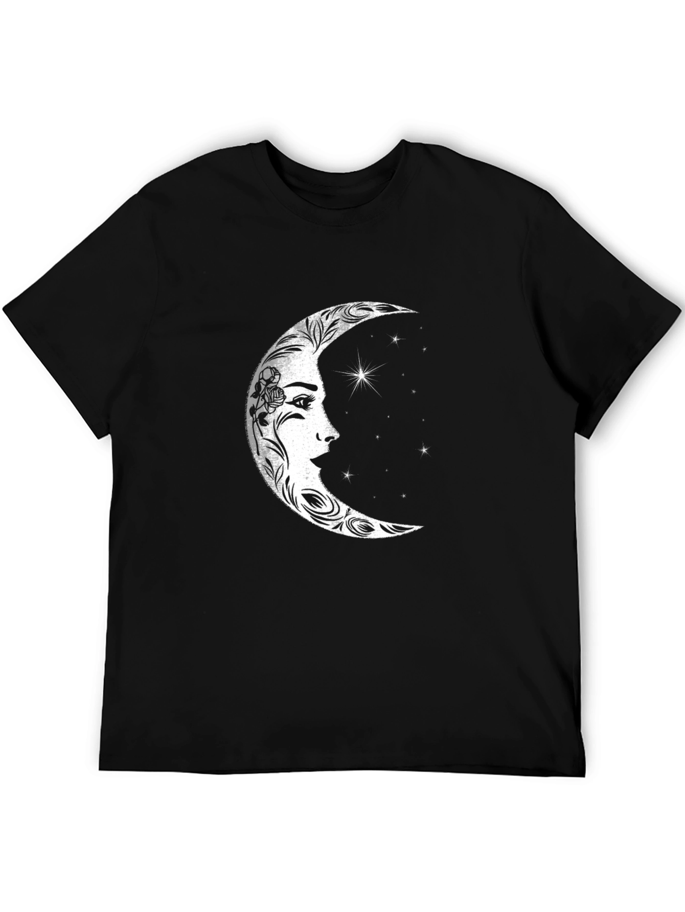Celestial Moon Face Graphic Tee - Black