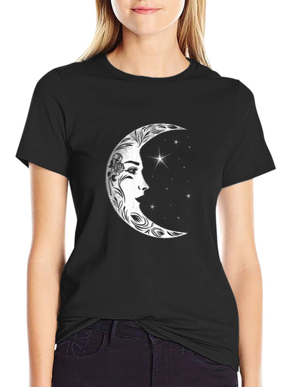 Celestial Moon Face Graphic Tee - Black