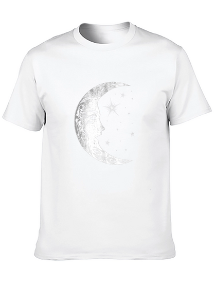 Celestial Moon Face Graphic Tee - Black