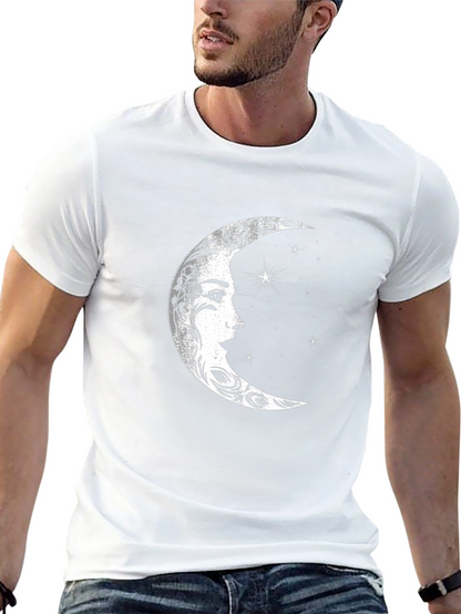 Celestial Moon Face Graphic Tee - Black