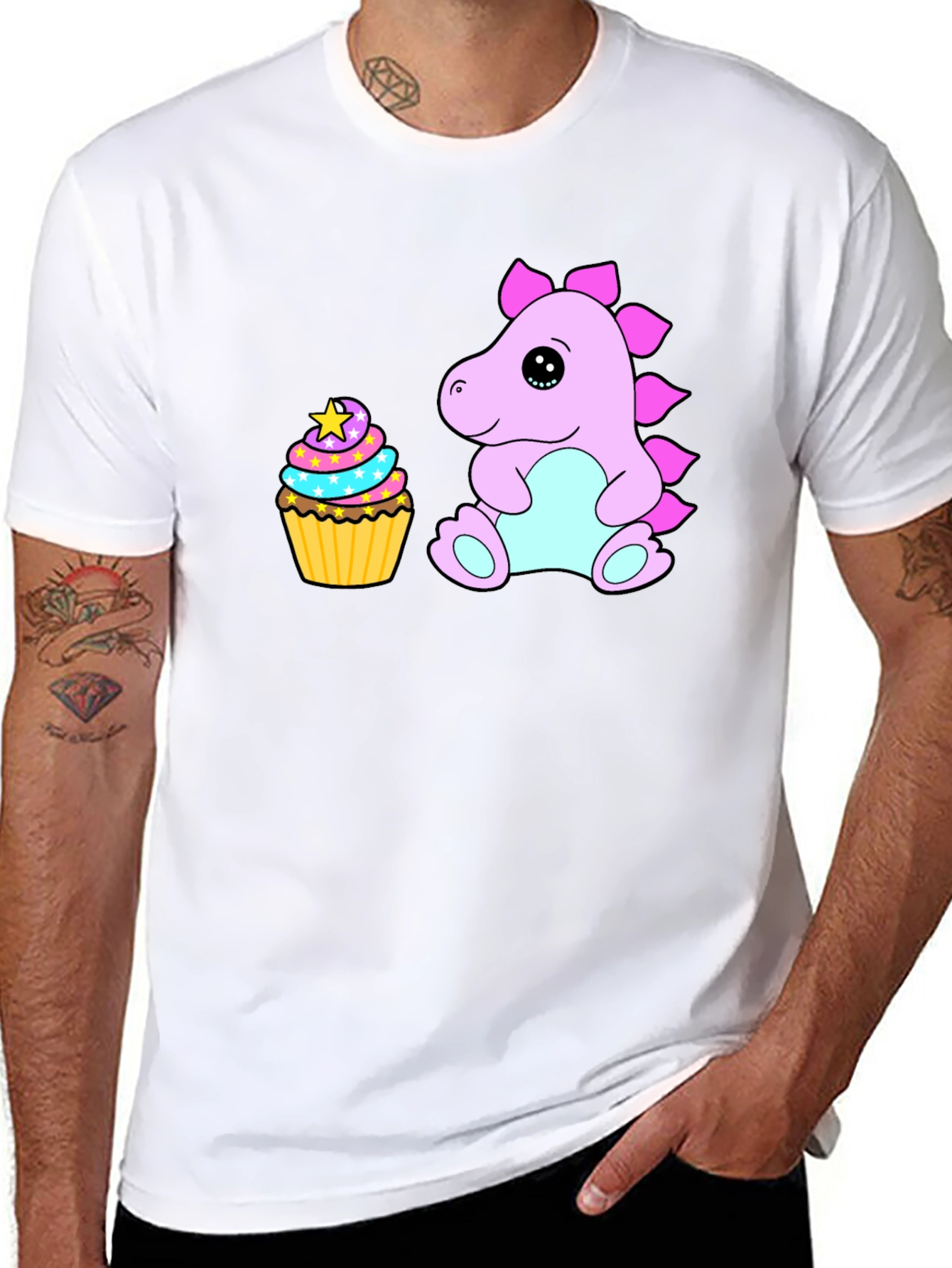 Cute Dino & Cupcake Black T-Shirt