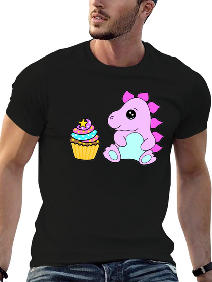 Cute Dino & Cupcake Black T-Shirt