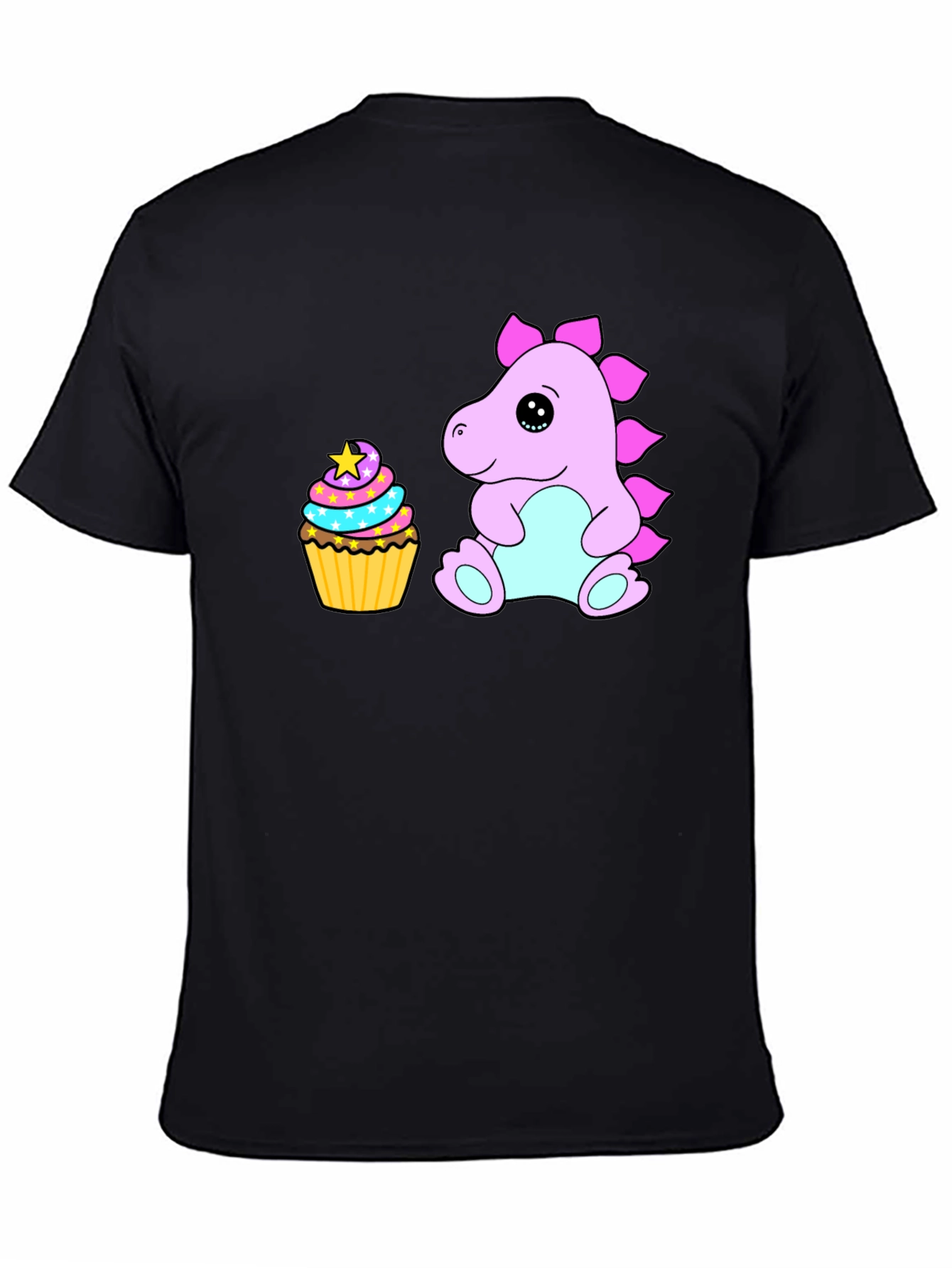 Cute Dino & Cupcake Black T-Shirt