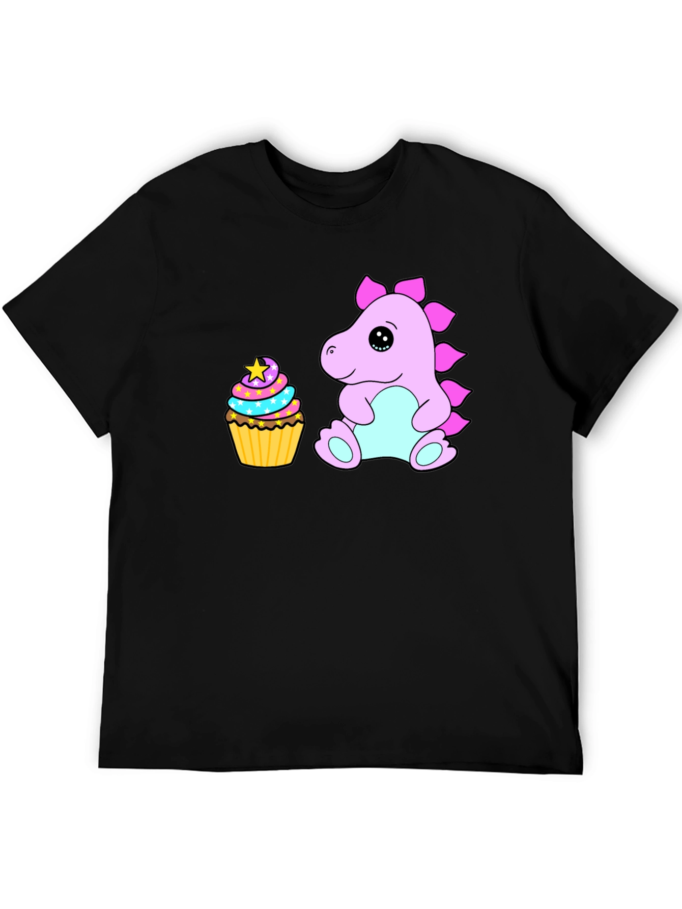 Cute Dino & Cupcake Black T-Shirt
