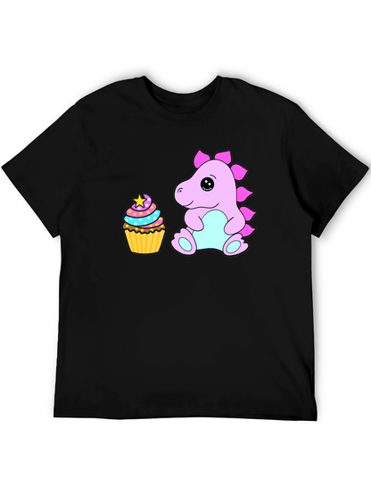 Cute Dino & Cupcake Black T-Shirt