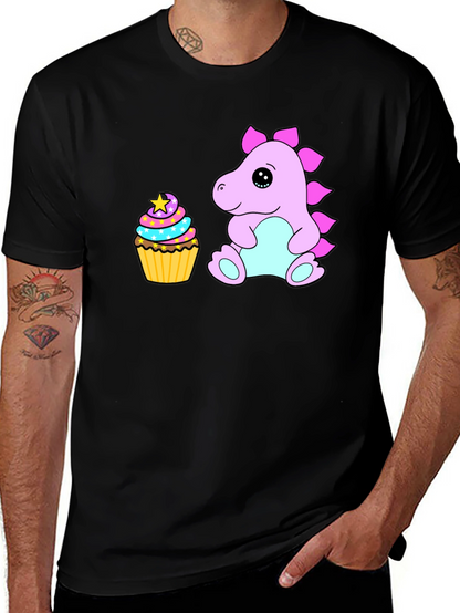 Cute Dino & Cupcake Black T-Shirt