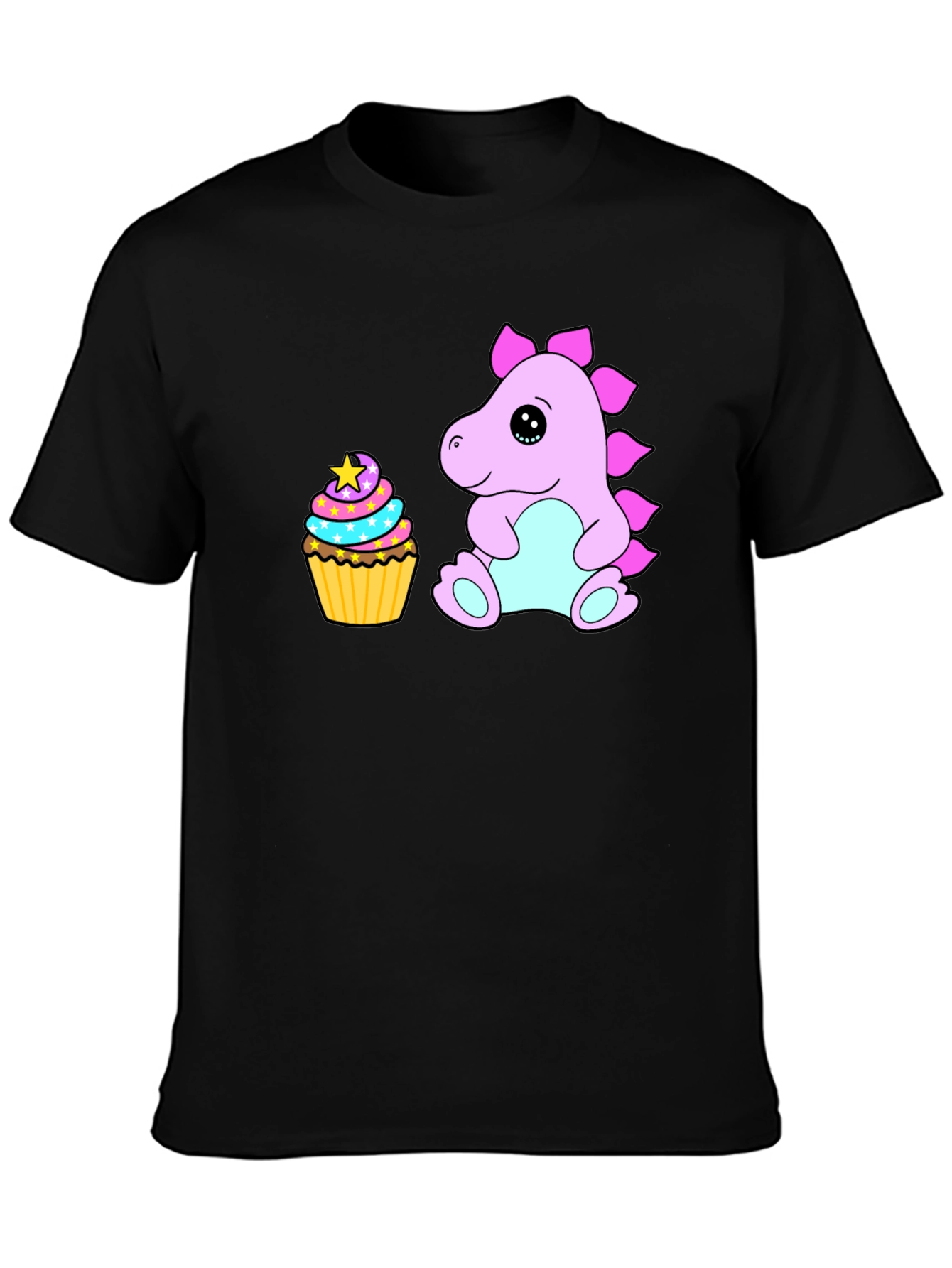 Cute Dino & Cupcake Black T-Shirt