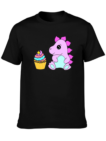 Cute Dino & Cupcake Black T-Shirt