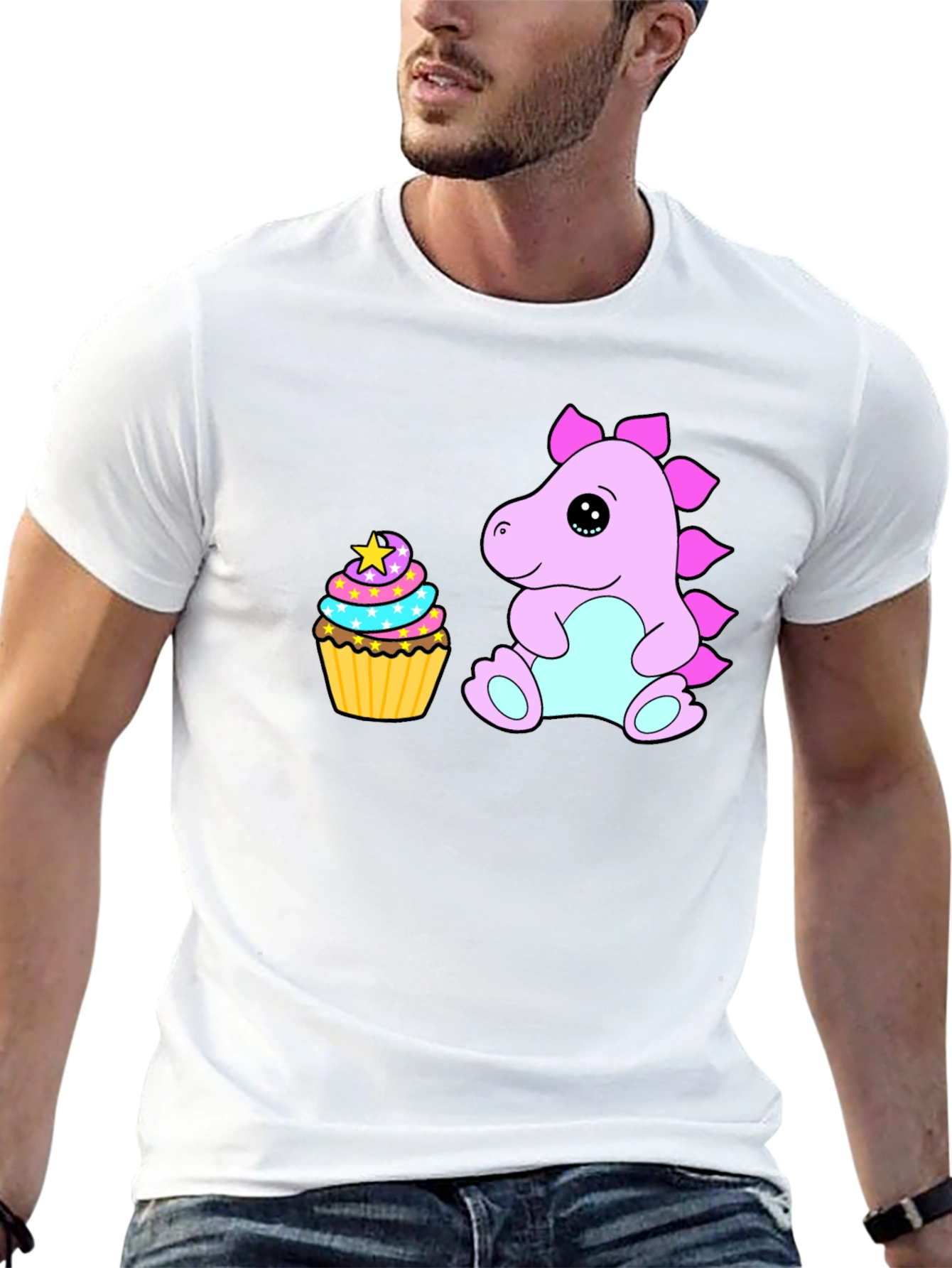 Cute Dino & Cupcake Black T-Shirt