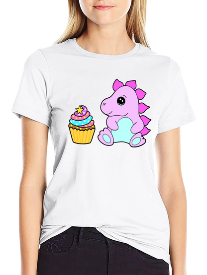 Cute Dino & Cupcake Black T-Shirt