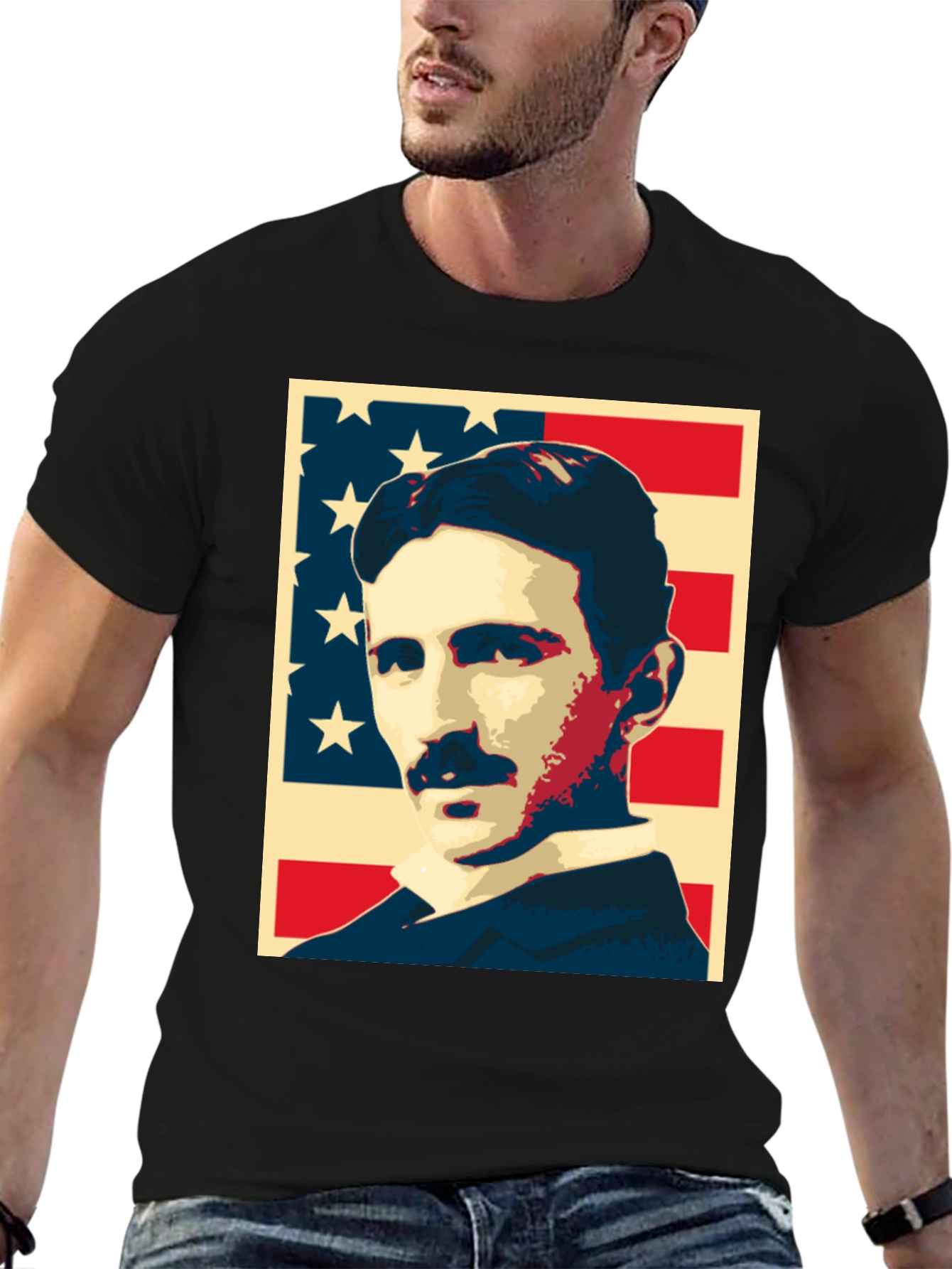 Nikola Tesla US Flag Graphic T-Shirt
