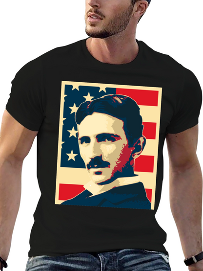 Nikola Tesla US Flag Graphic T-Shirt