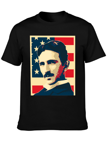 Nikola Tesla US Flag Graphic T-Shirt
