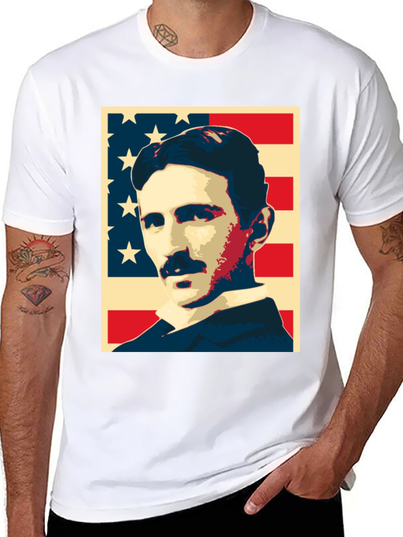 Nikola Tesla US Flag Graphic T-Shirt