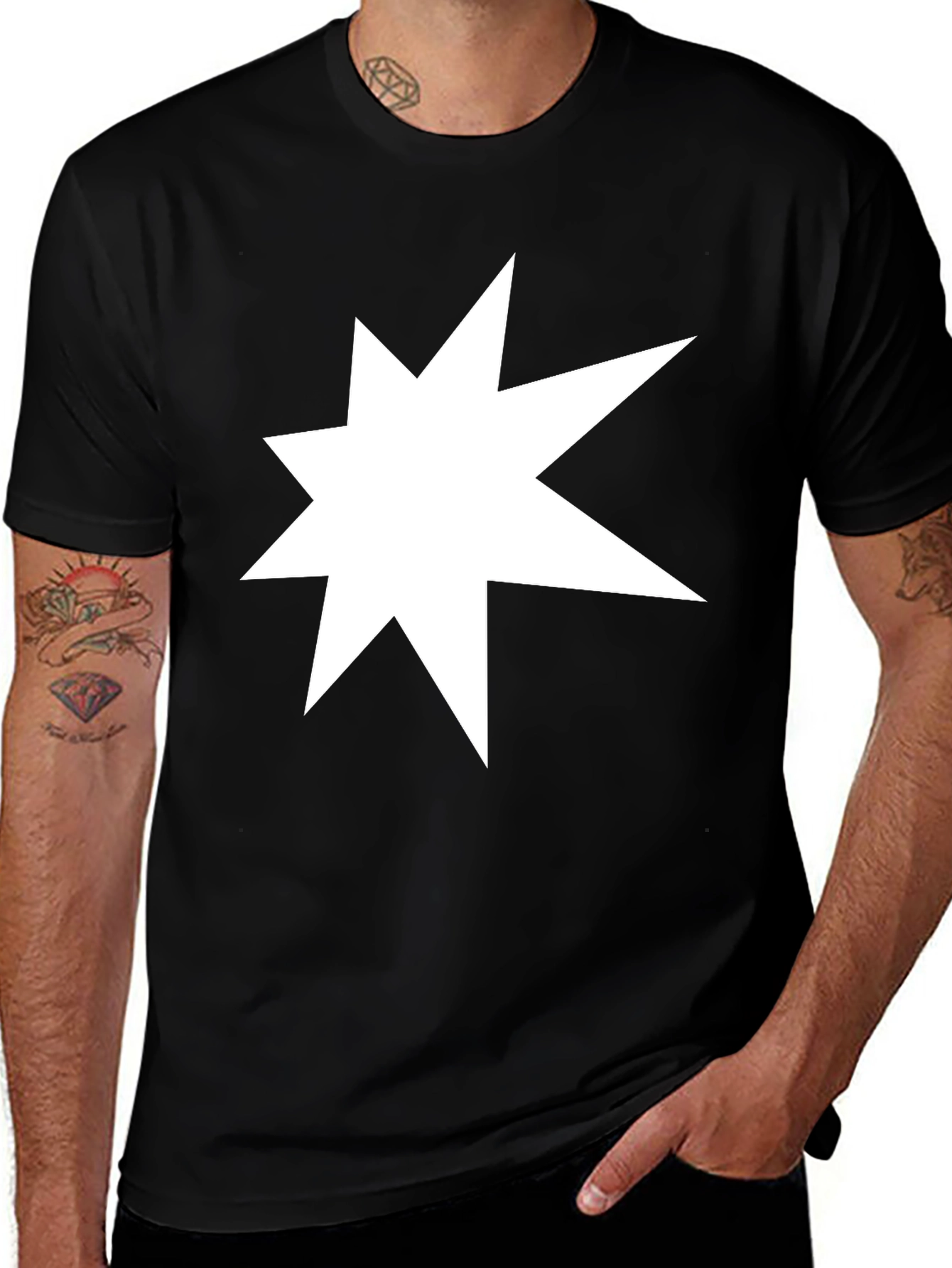 Starburst Graphic Tee - Black Cotton Casual T-Shirt