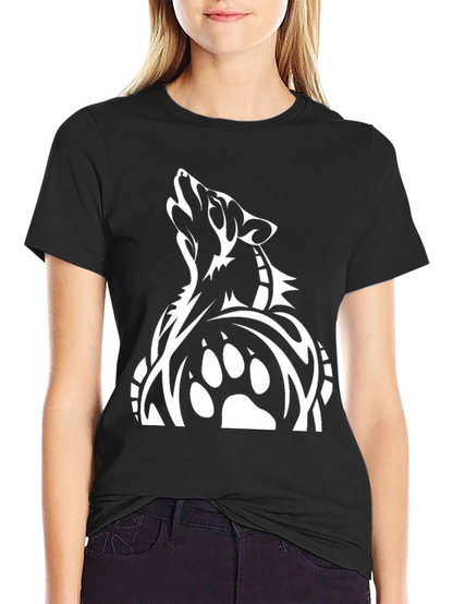 Tribal Wolf Graphic Tee - Black Cotton T-Shirt