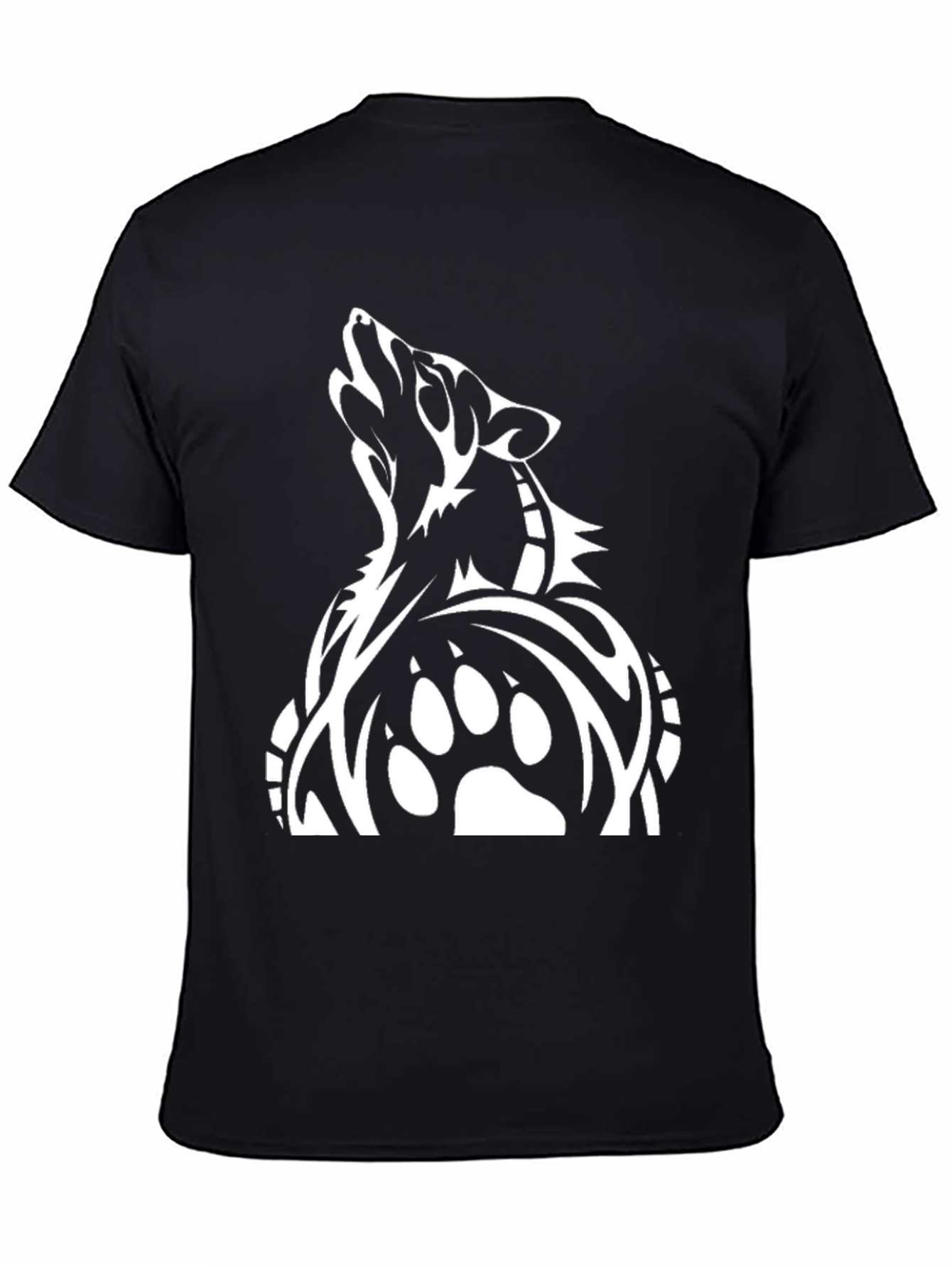 Tribal Wolf Graphic Tee - Black Cotton T-Shirt