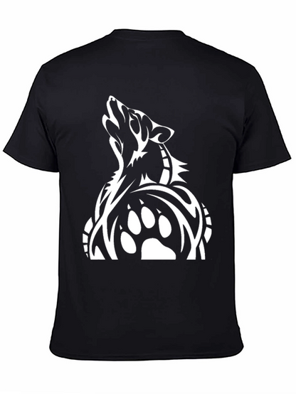 Tribal Wolf Graphic Tee - Black Cotton T-Shirt