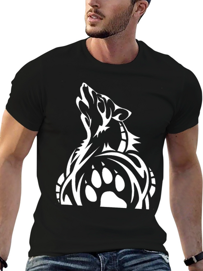 Tribal Wolf Graphic Tee - Black Cotton T-Shirt