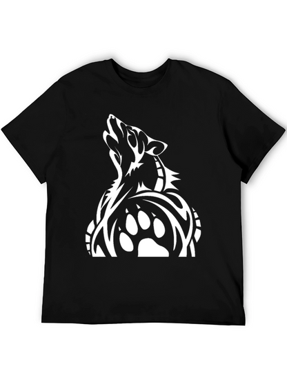 Tribal Wolf Graphic Tee - Black Cotton T-Shirt