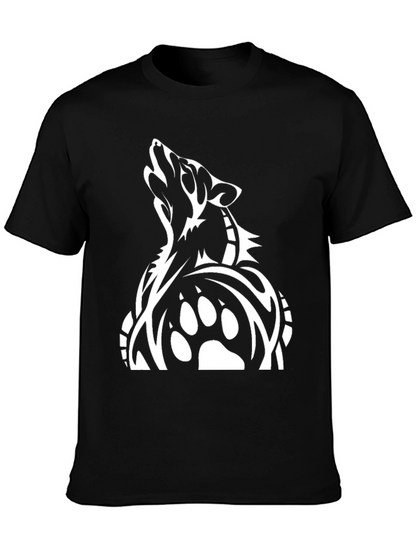 Tribal Wolf Graphic Tee - Black Cotton T-Shirt