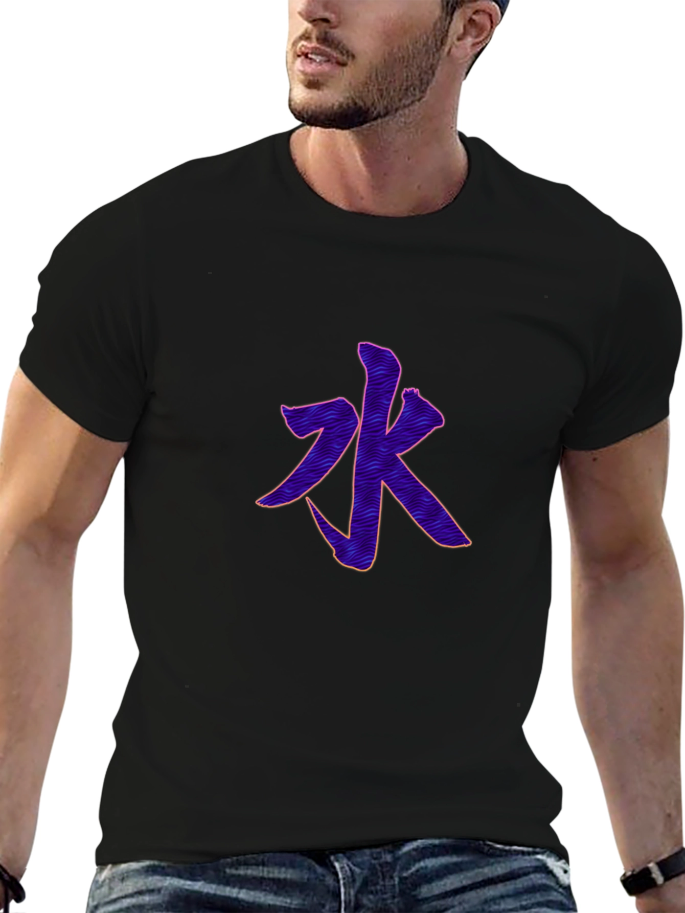 Mens Black T-Shirt with Water Character Design