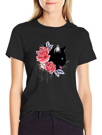Black Cat Floral T-Shirt