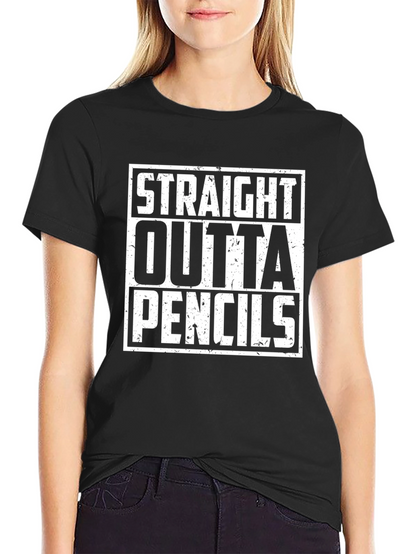 Straight Outta Pencils Graphic Tee - Black Cotton Shirt