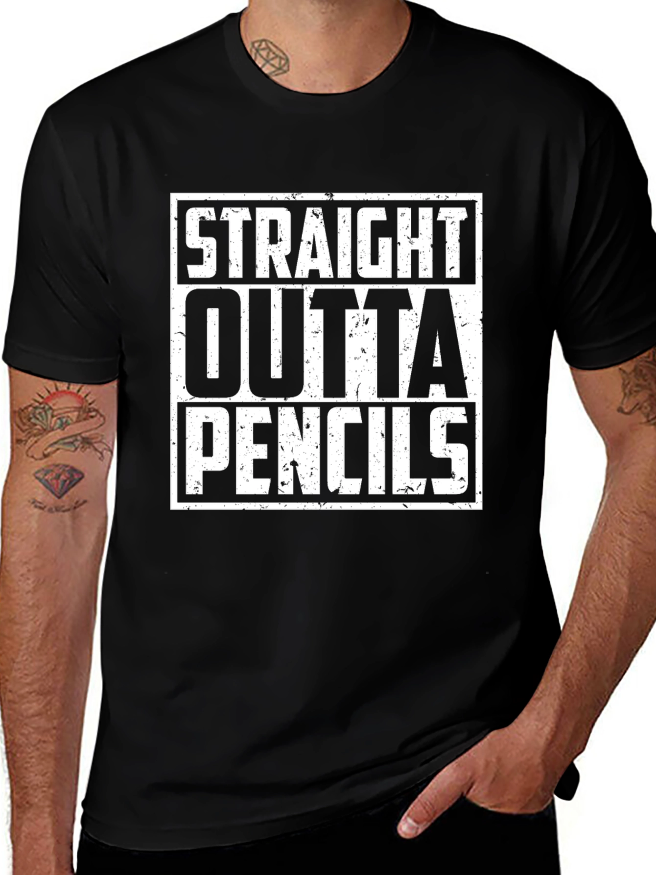 Straight Outta Pencils Graphic Tee - Black Cotton Shirt