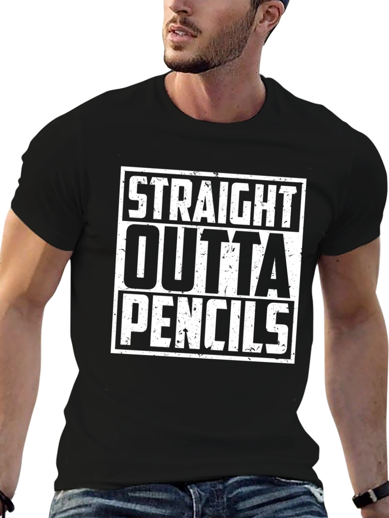 Straight Outta Pencils Graphic Tee - Black Cotton Shirt