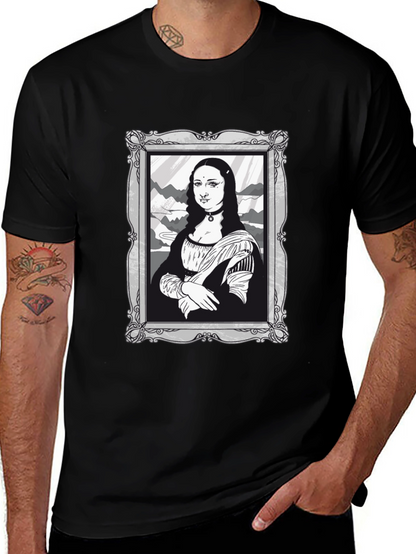 Mona Lisa Graphic Tee - Black Cotton Novelty Shirt