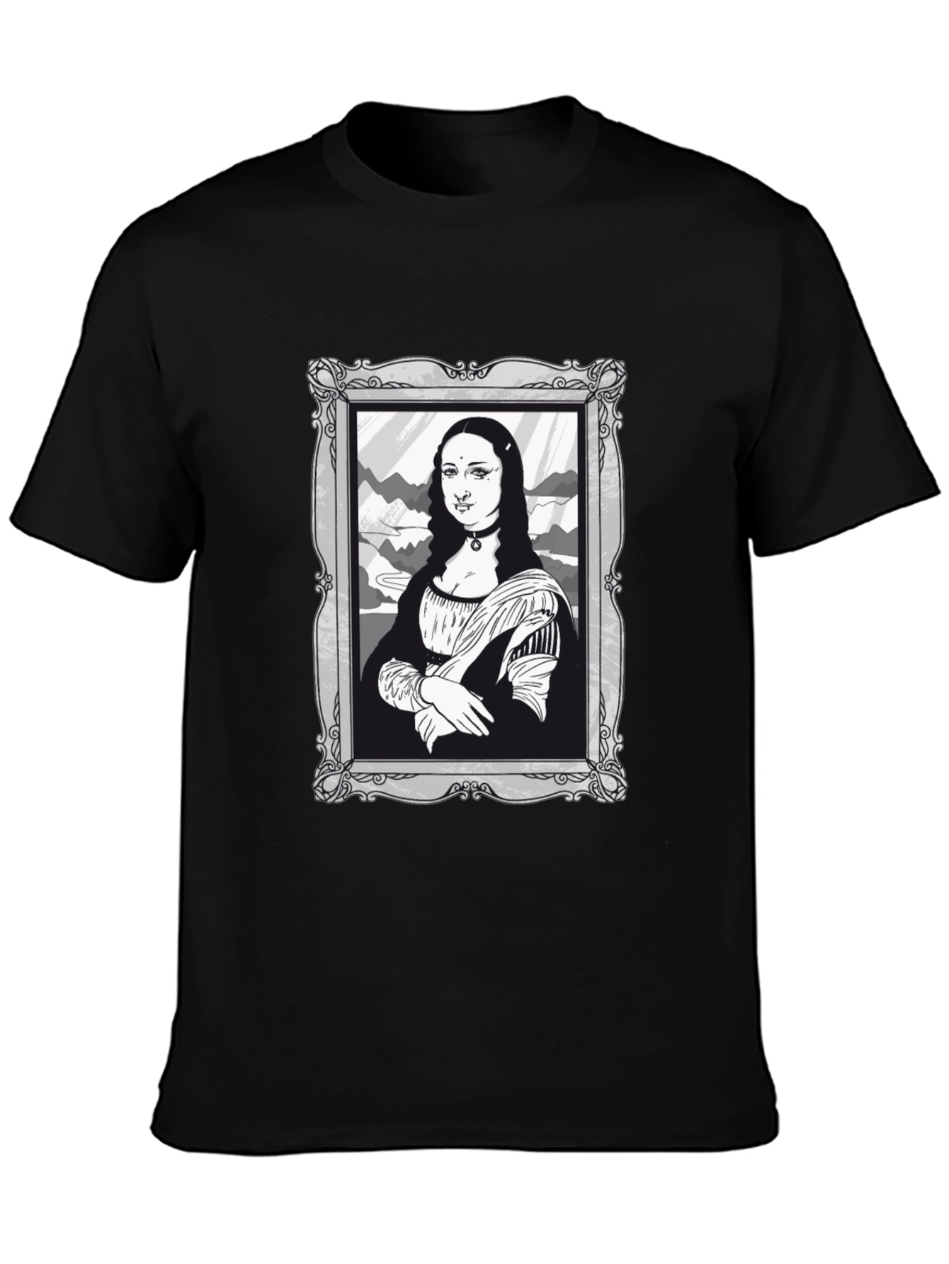 Mona Lisa Graphic Tee - Black Cotton Novelty Shirt