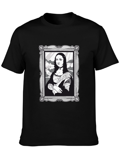 Mona Lisa Graphic Tee - Black Cotton Novelty Shirt