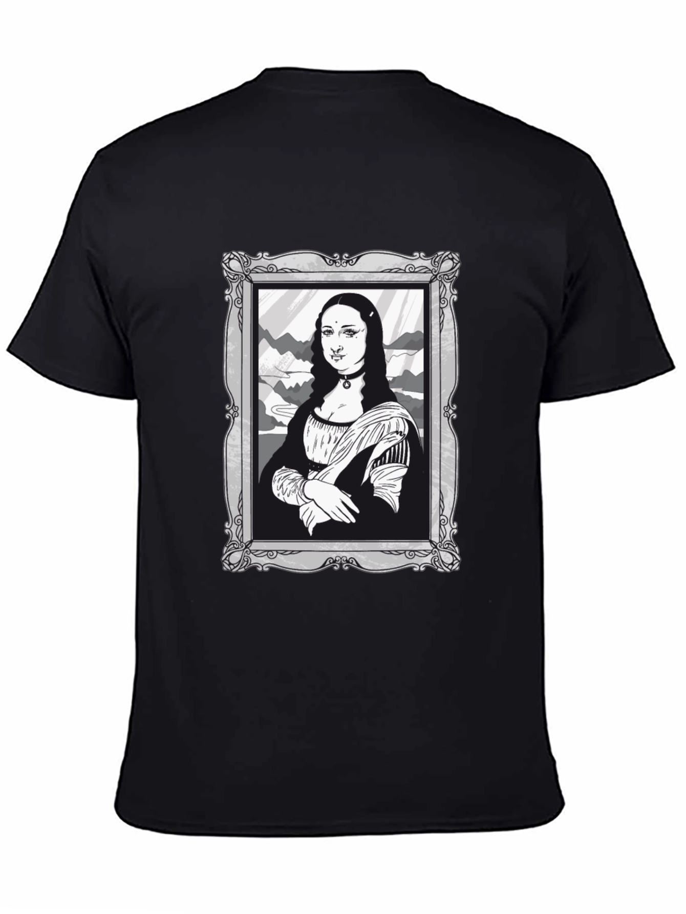 Mona Lisa Graphic Tee - Black Cotton Novelty Shirt