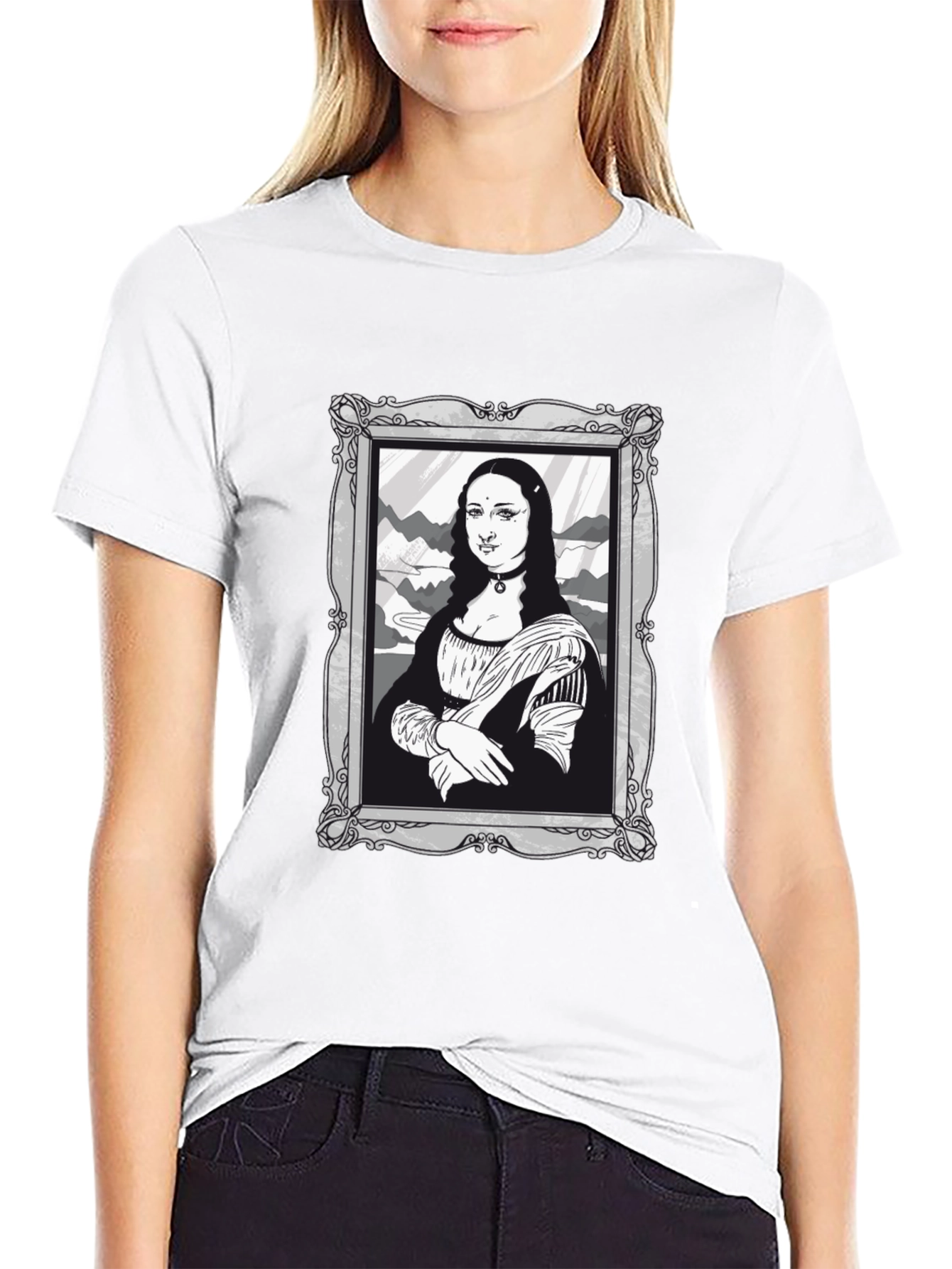 Mona Lisa Graphic Tee - Black Cotton Novelty Shirt
