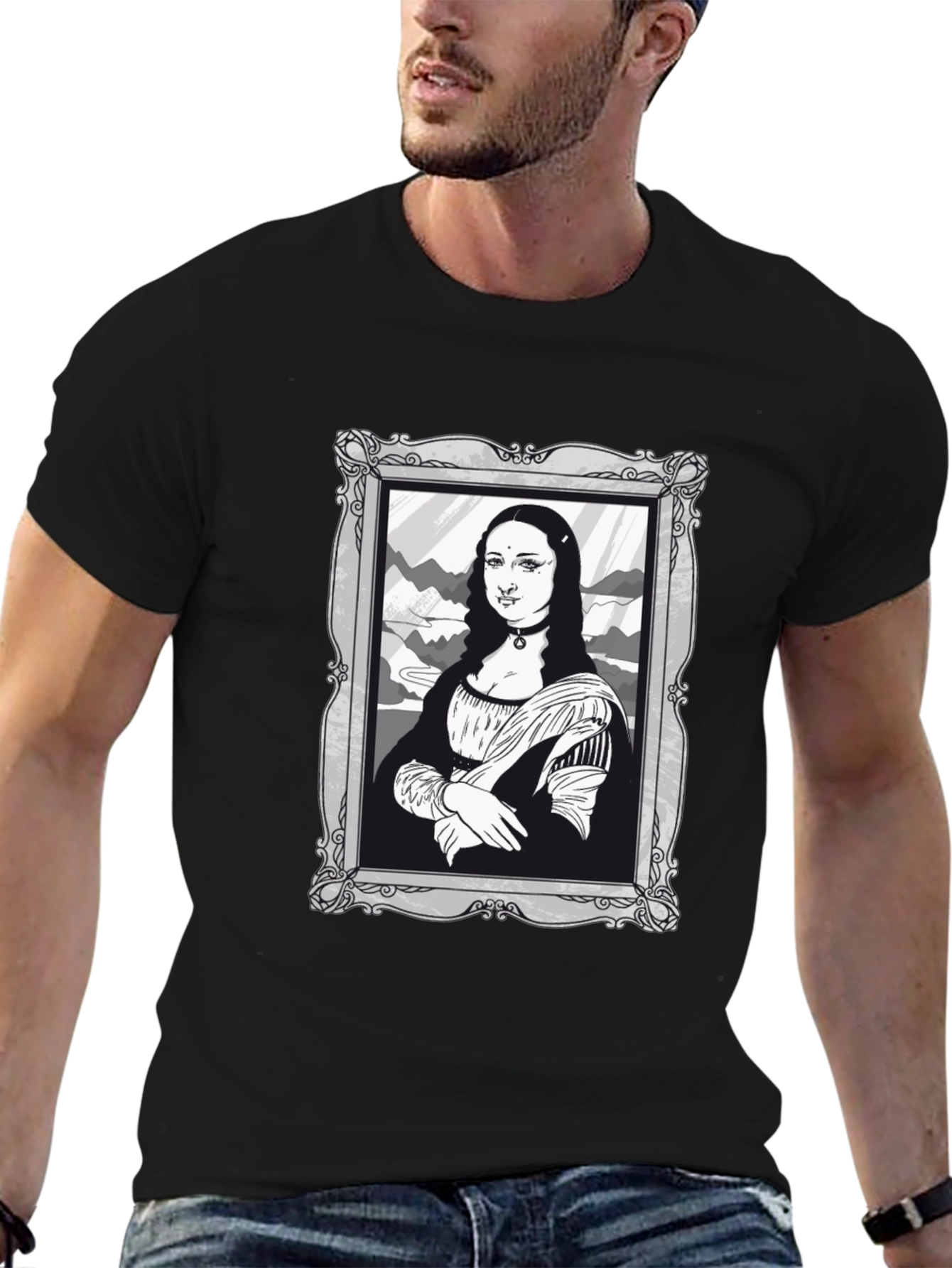 Mona Lisa Graphic Tee - Black Cotton Novelty Shirt