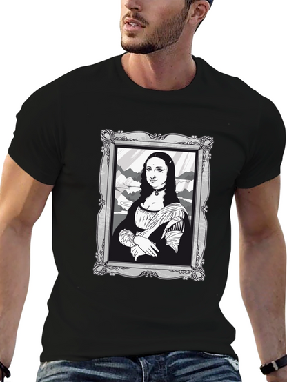 Mona Lisa Graphic Tee - Black Cotton Novelty Shirt